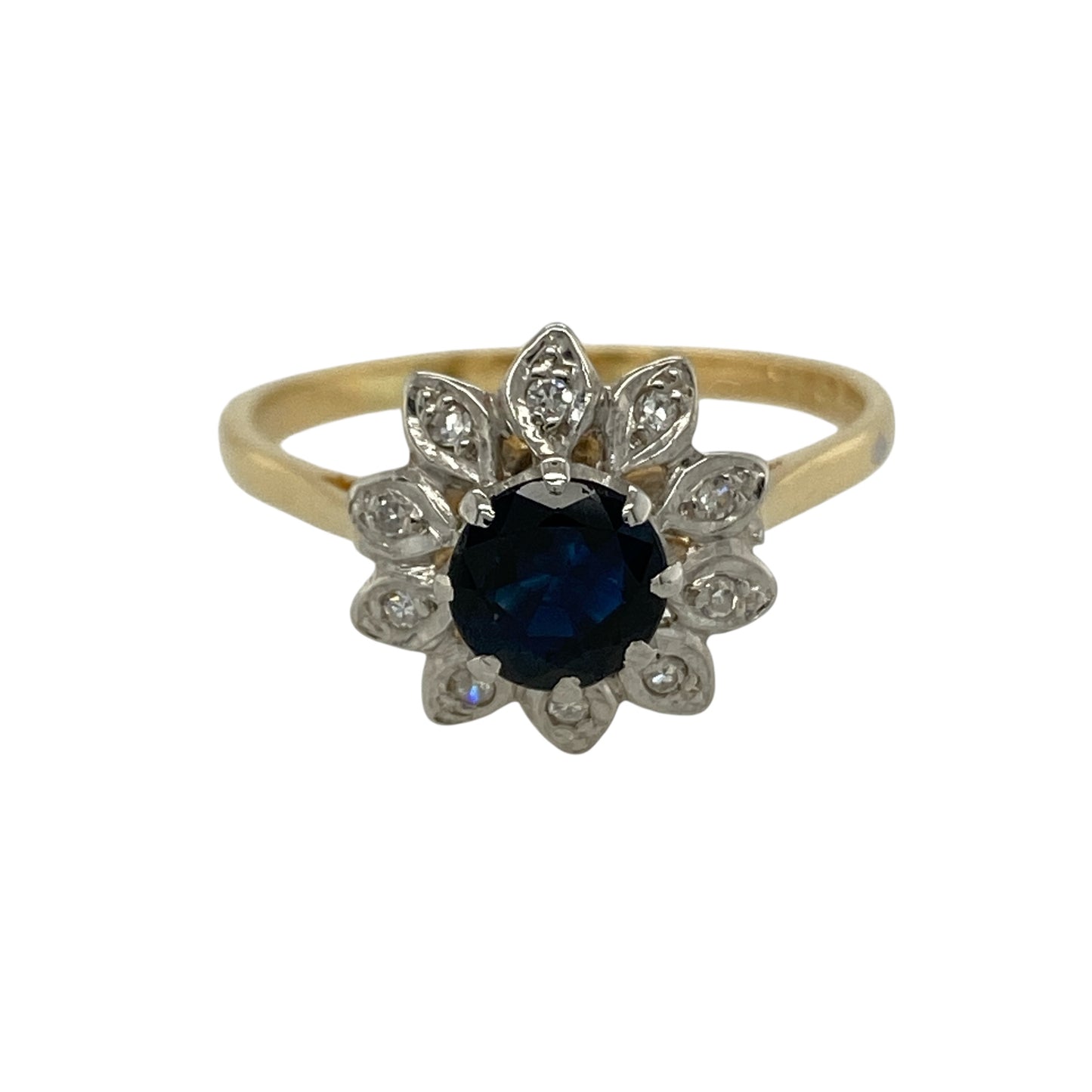18ct Gold Diamond & Sapphire Set Flower Cluster Ring