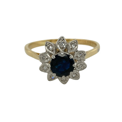 18ct Gold Diamond & Sapphire Set Flower Cluster Ring