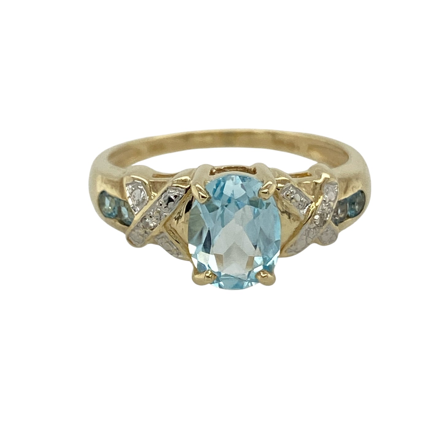 9ct Gold Diamond & Blue Topaz Set Ring