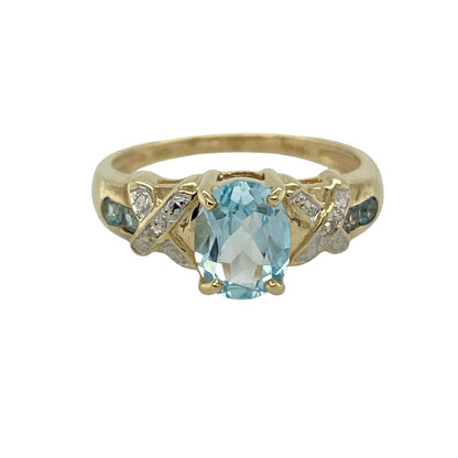 9ct Gold Diamond & Blue Topaz Set Ring