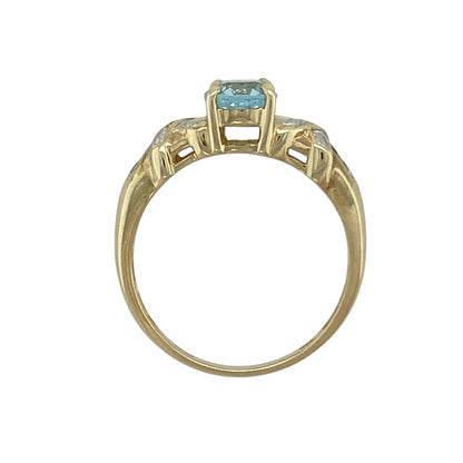 9ct Gold Diamond & Blue Topaz Set Ring