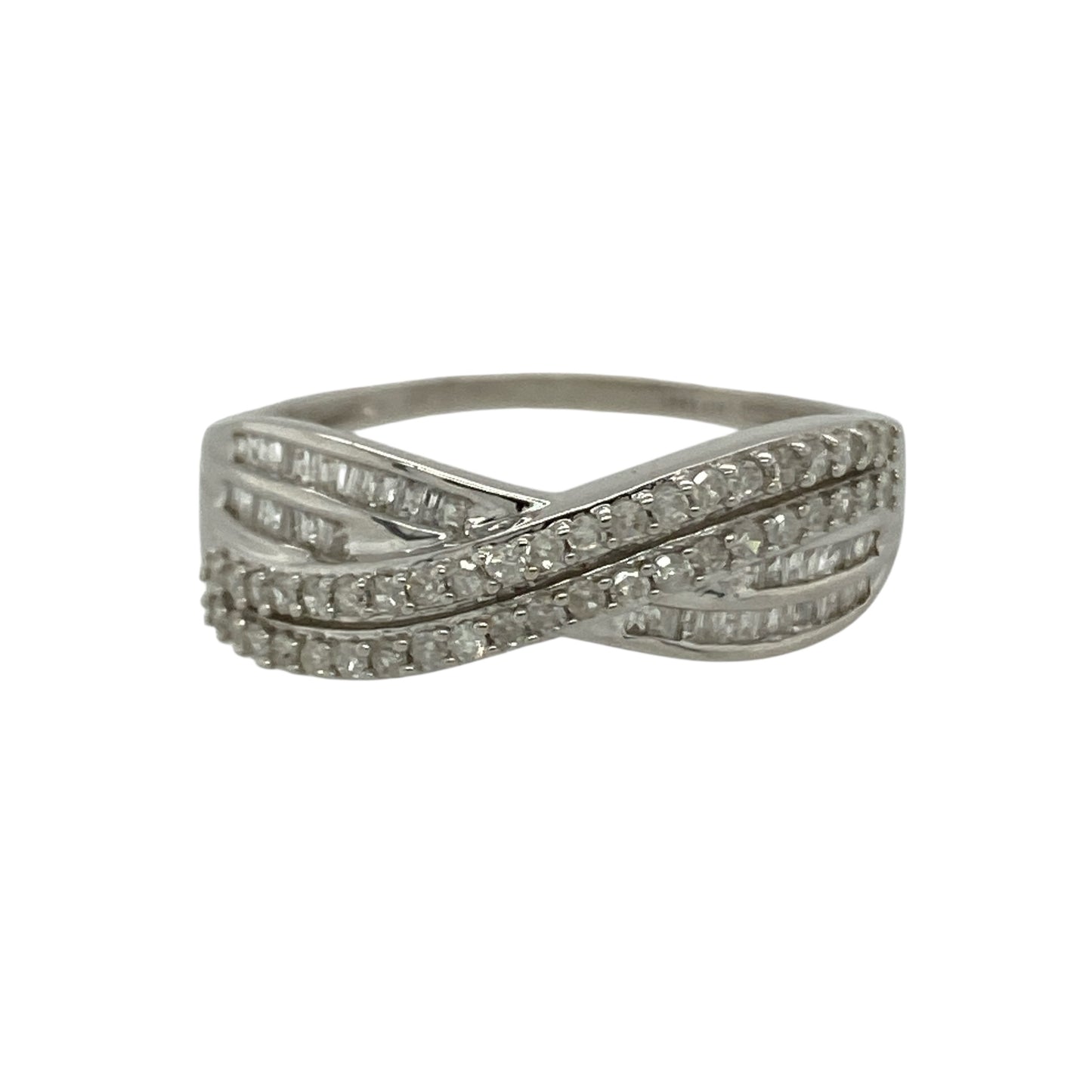 9ct White Gold & Diamond Set Crossover Band Ring