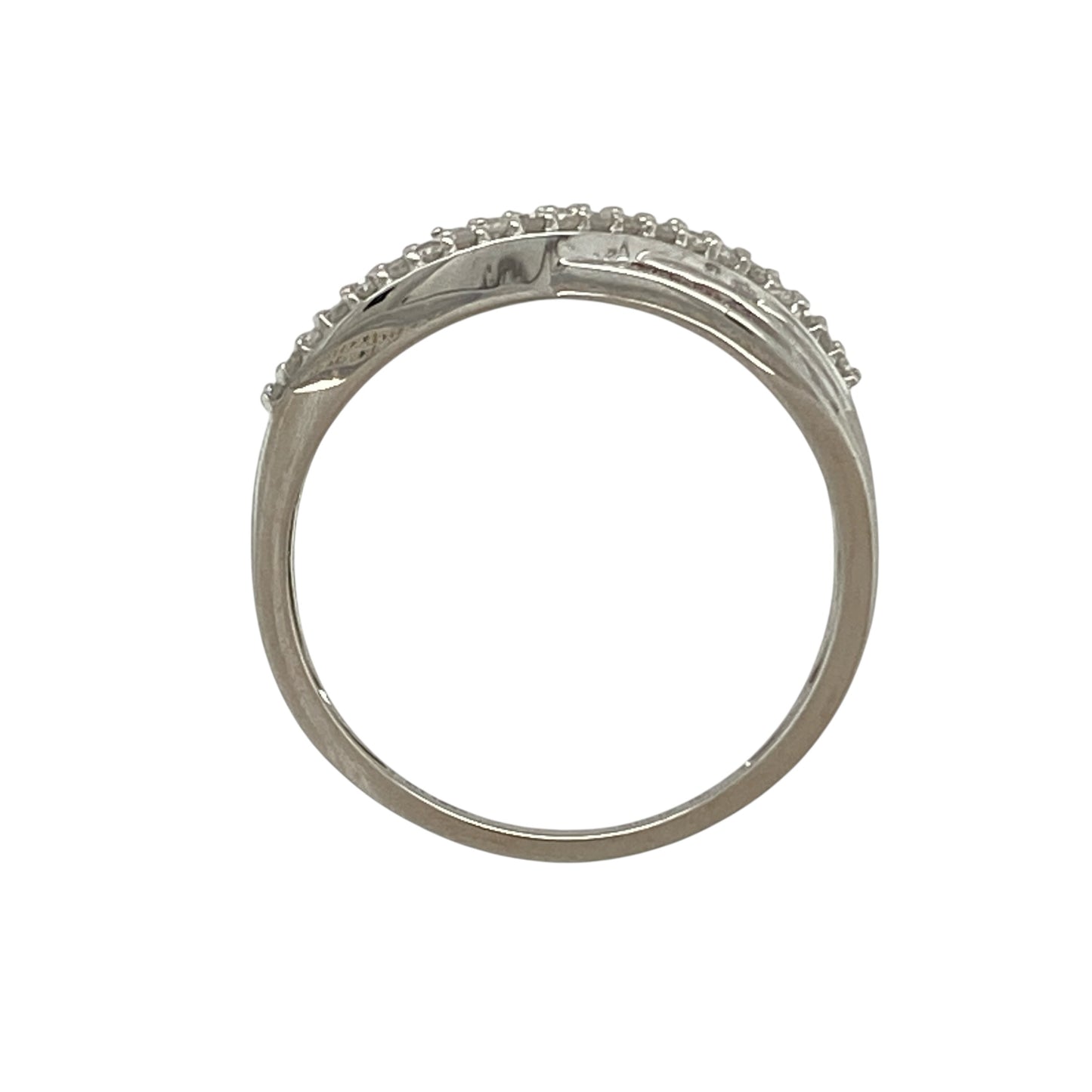 9ct White Gold & Diamond Set Crossover Band Ring