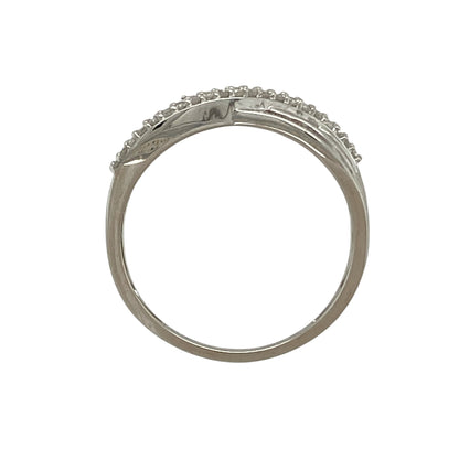 9ct White Gold & Diamond Set Crossover Band Ring