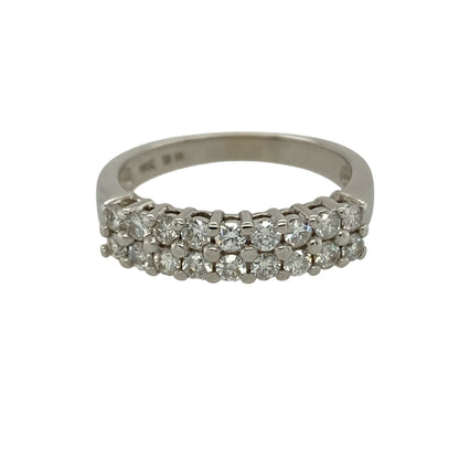 9ct White Gold & Diamond Set Two Row Band Ring