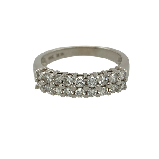 9ct White Gold & Diamond Set Two Row Band Ring