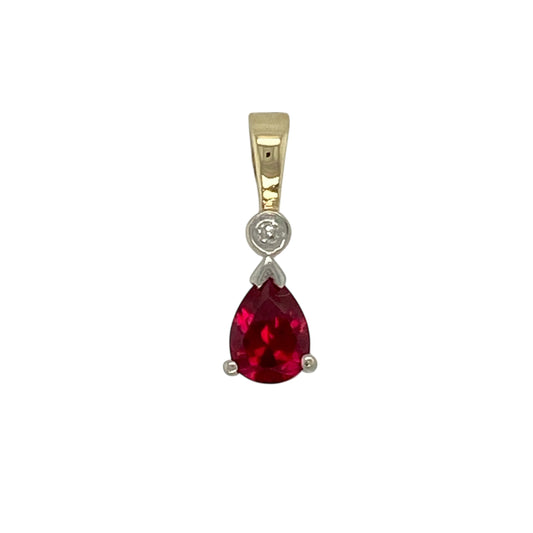 9ct Gold Diamond & Ruby Set Pendant
