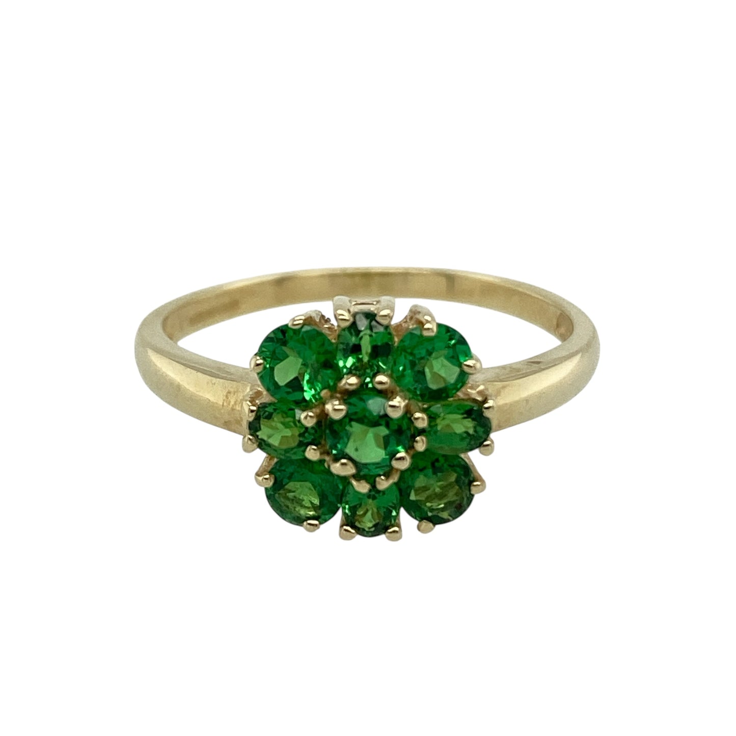 9ct Gold & Green Stone Flower Cluster Ring