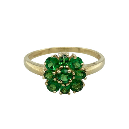 9ct Gold & Green Stone Flower Cluster Ring