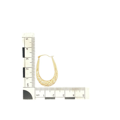 9ct Gold Patterned Oval Creole Earrings