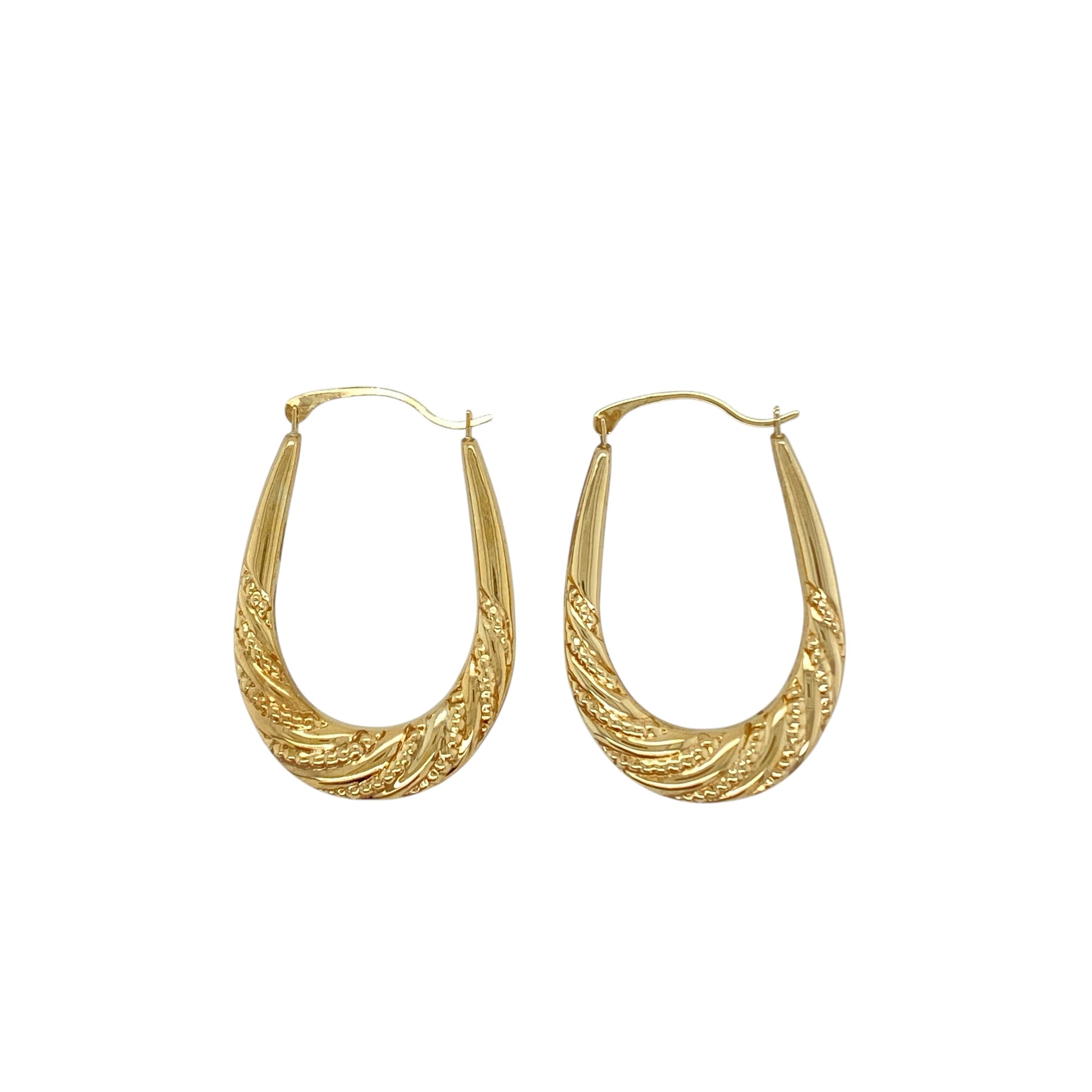 9ct Gold Patterned Oval Creole Earrings
