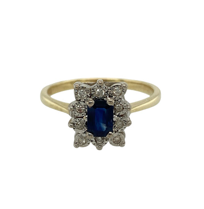 9ct Gold Diamond & Sapphire Cluster Ring
