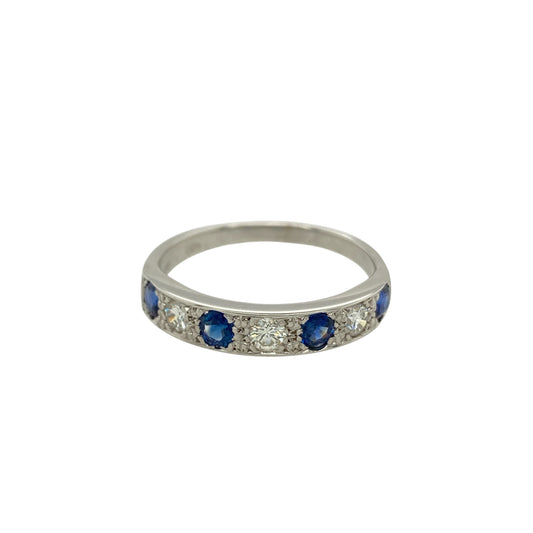 18ct White Gold Diamond & Sapphire Band Ring
