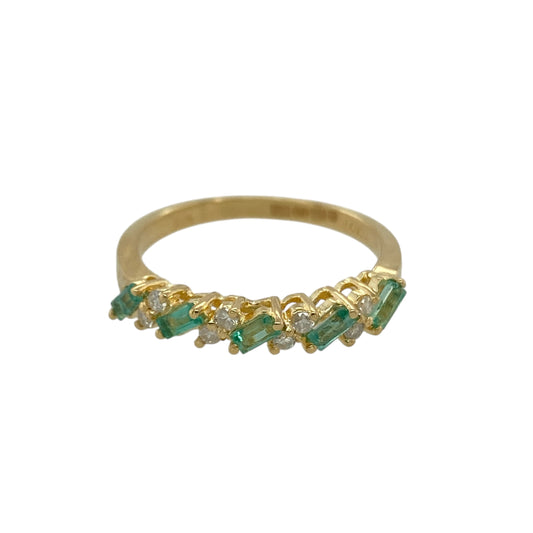 18ct Gold Diamond & Emerald Coloured Stone Band Ring