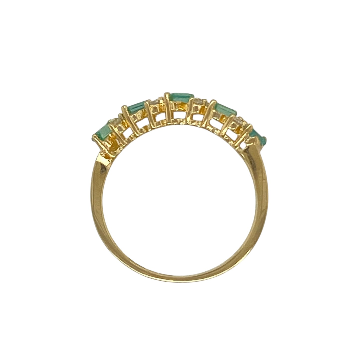 18ct Gold Diamond & Emerald Coloured Stone Band Ring