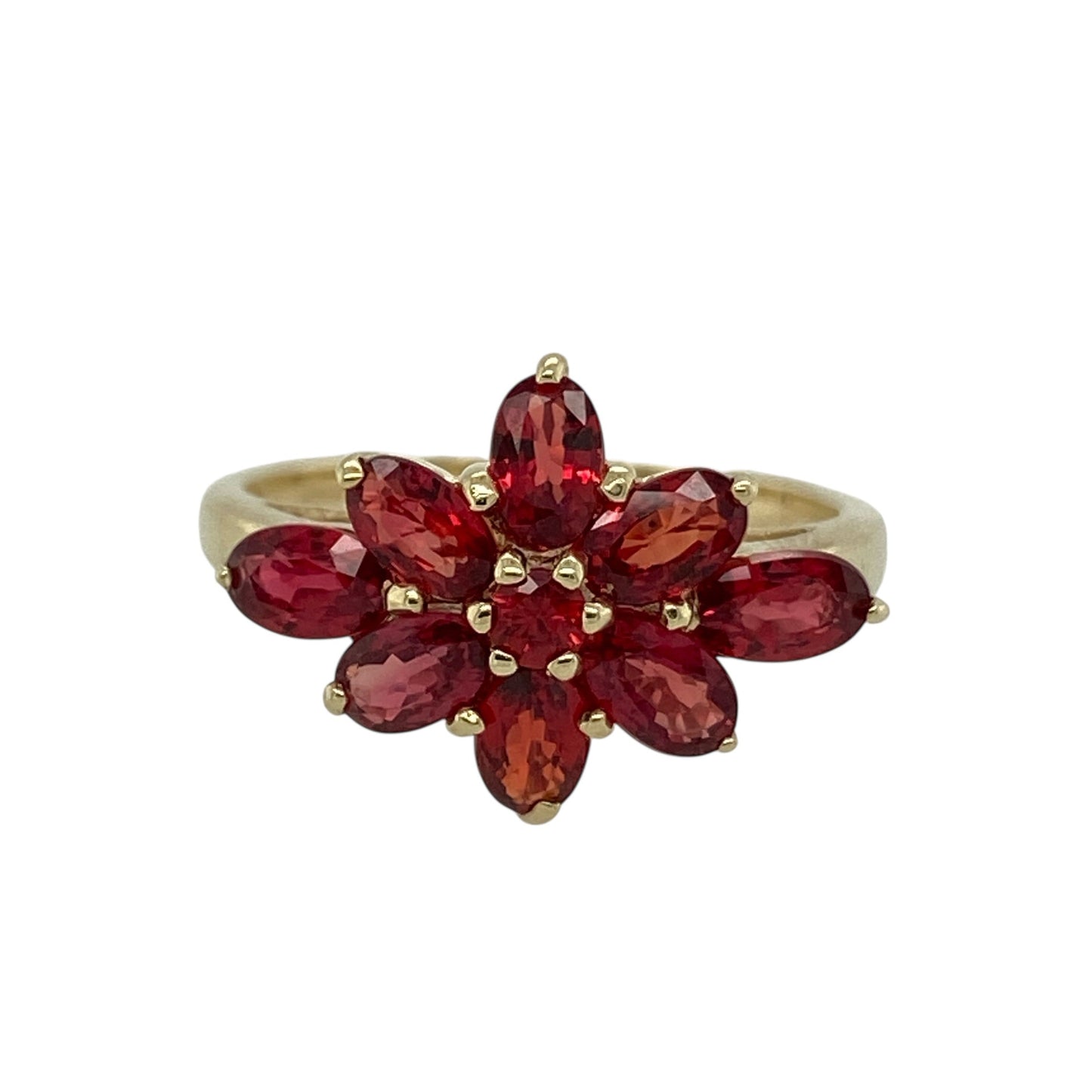 9ct Gold & Red Stone Flower Cluster Ring