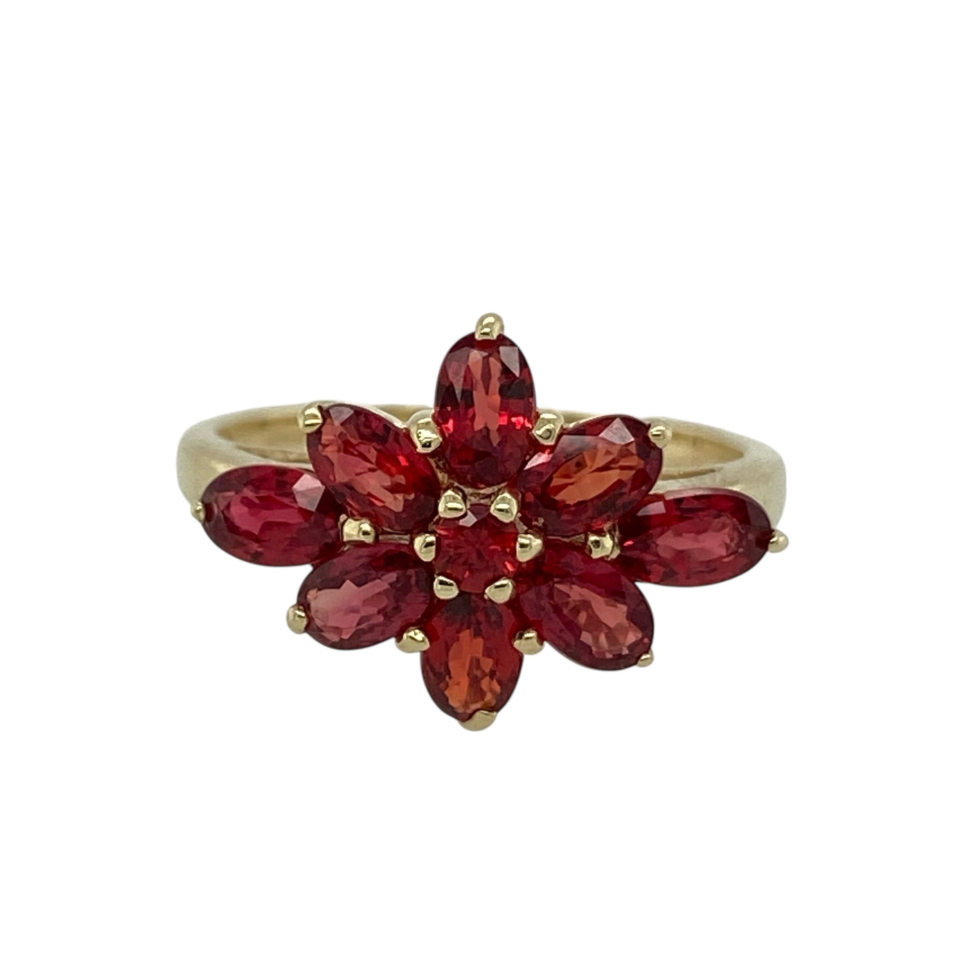 9ct Gold & Red Stone Flower Cluster Ring