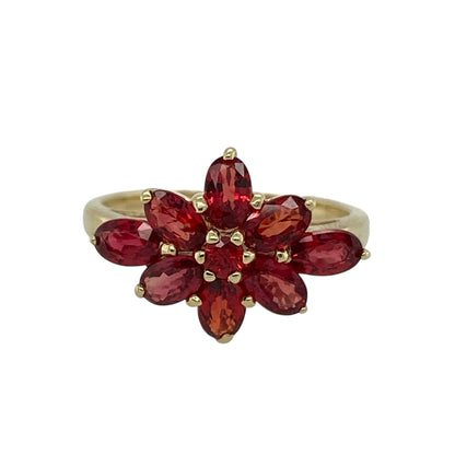 9ct Gold & Red Stone Flower Cluster Ring