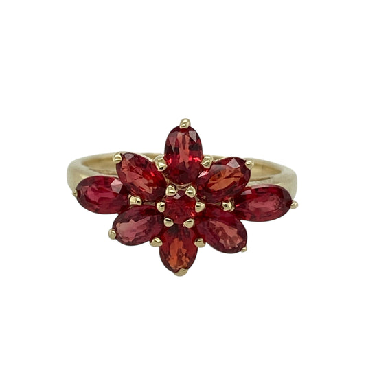 9ct Gold & Red Stone Flower Cluster Ring