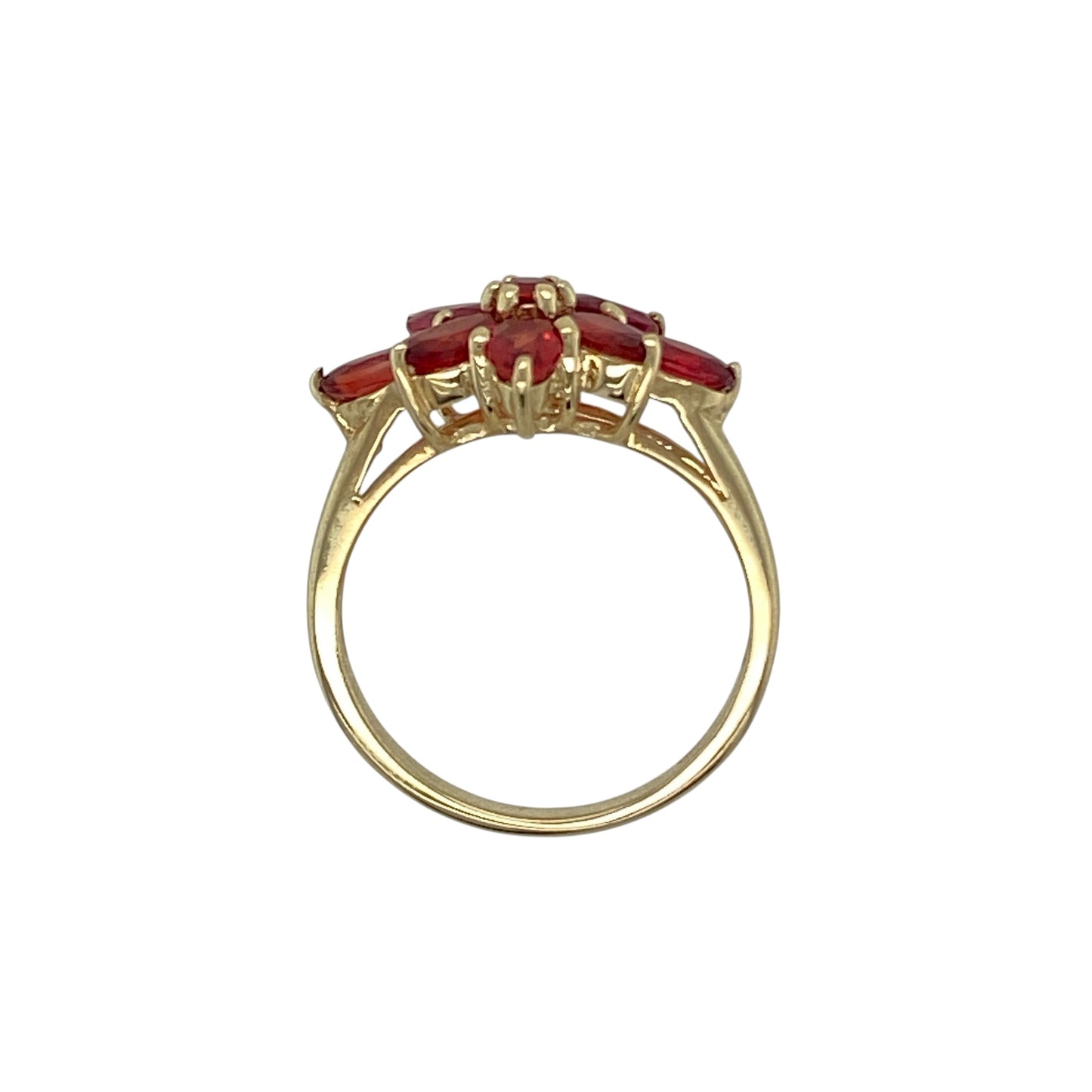 9ct Gold & Red Stone Flower Cluster Ring