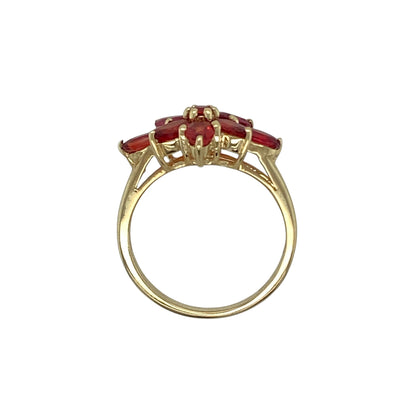 9ct Gold & Red Stone Flower Cluster Ring