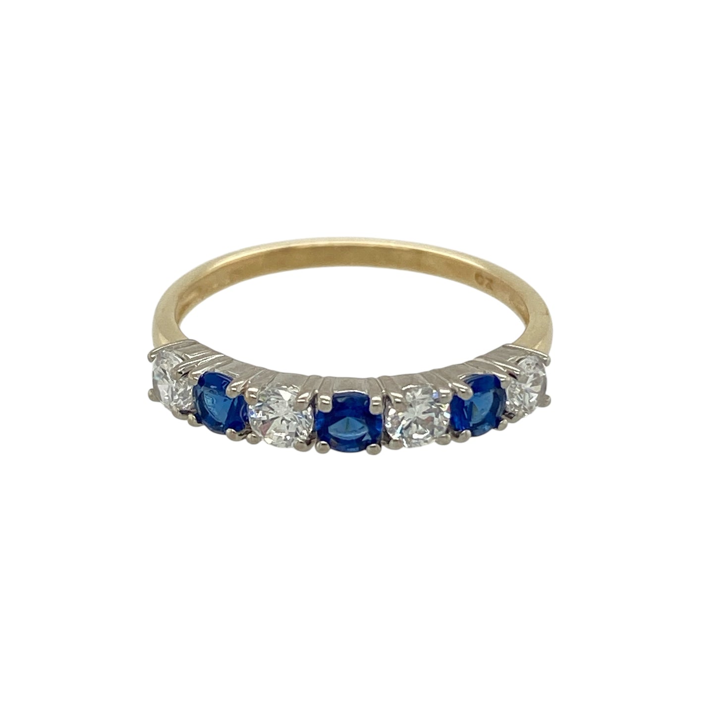 9ct Gold Cubic Zirconia & Blue Stone Band Ring