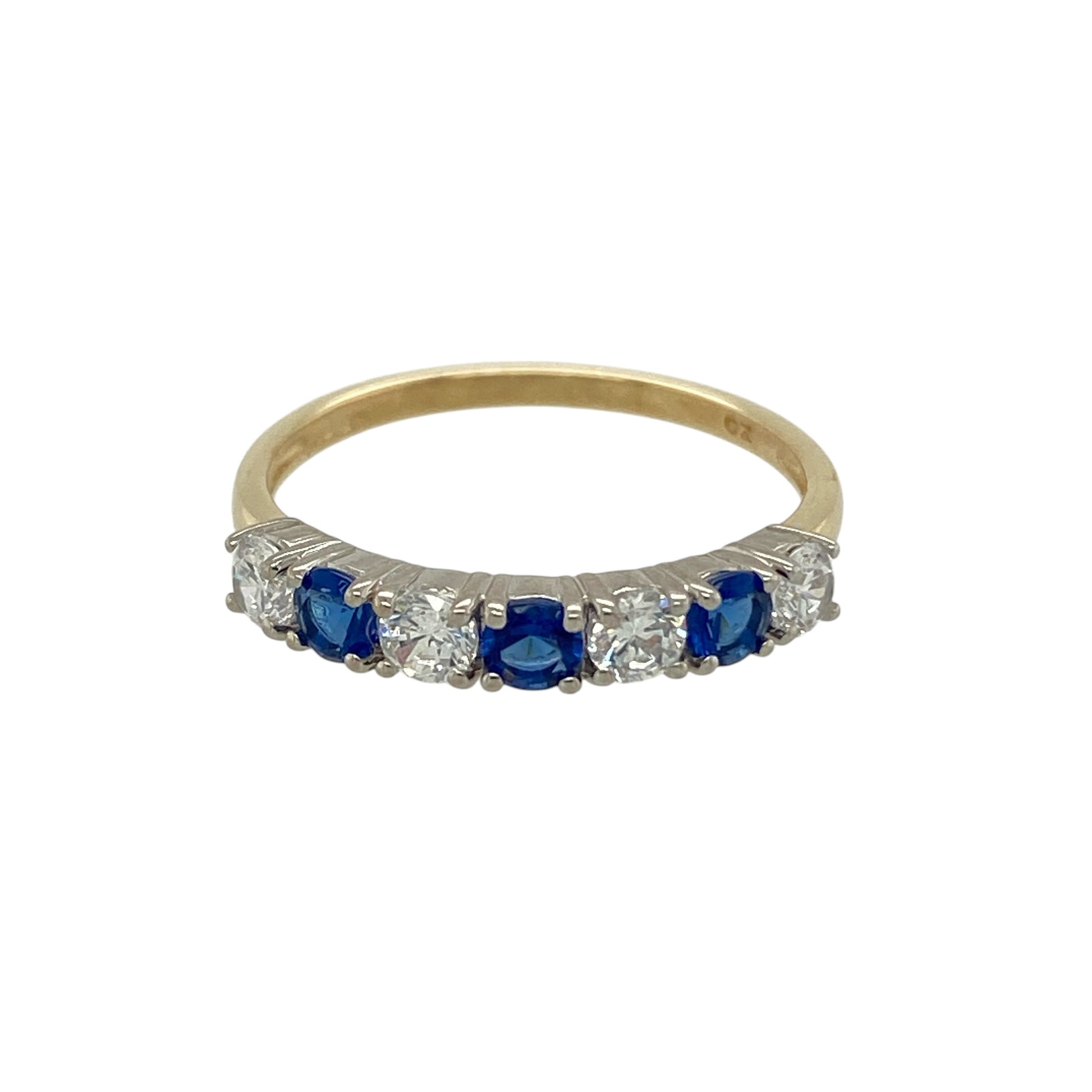 9ct Gold Cubic Zirconia & Blue Stone Band Ring
