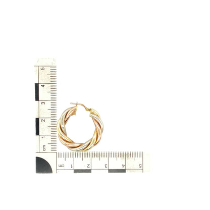 9ct Gold Three Colour Twist Hoop Creole Earrings