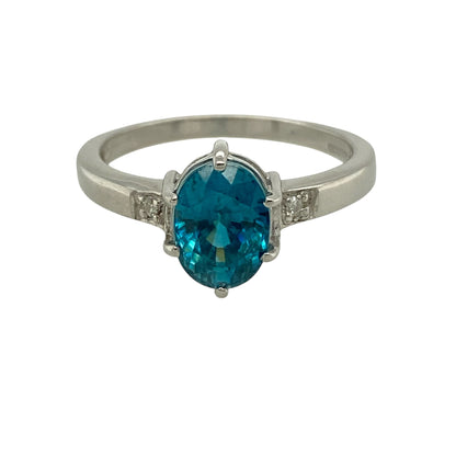 9ct Gold Diamond & Blue Stone Ring