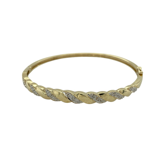9ct Gold & Diamond Set Twisted Hinged Bangle