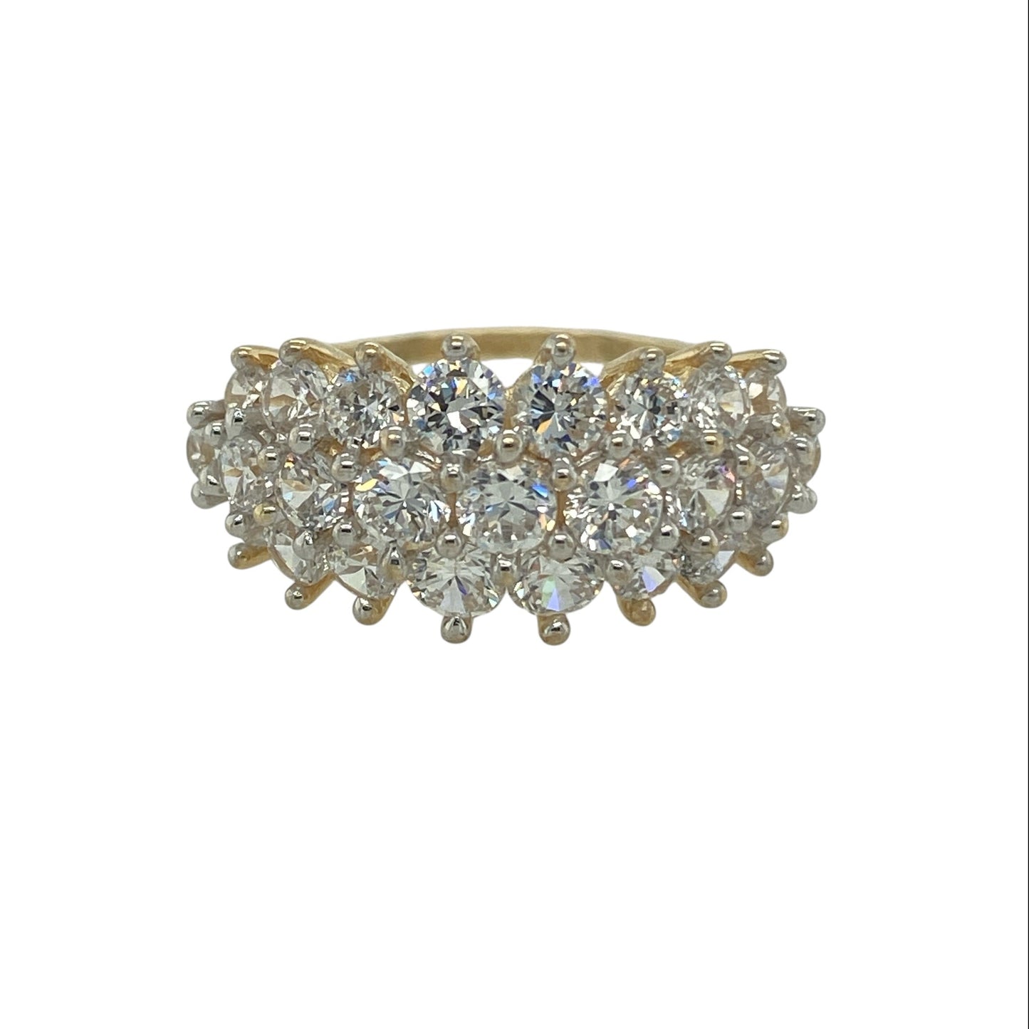 9ct Gold Cubic Zirconia Three Row Band Ring