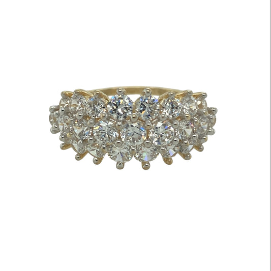 9ct Gold Cubic Zirconia Three Row Band Ring