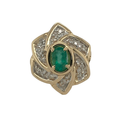 14ct Diamond & Emerald Set Flower Ring