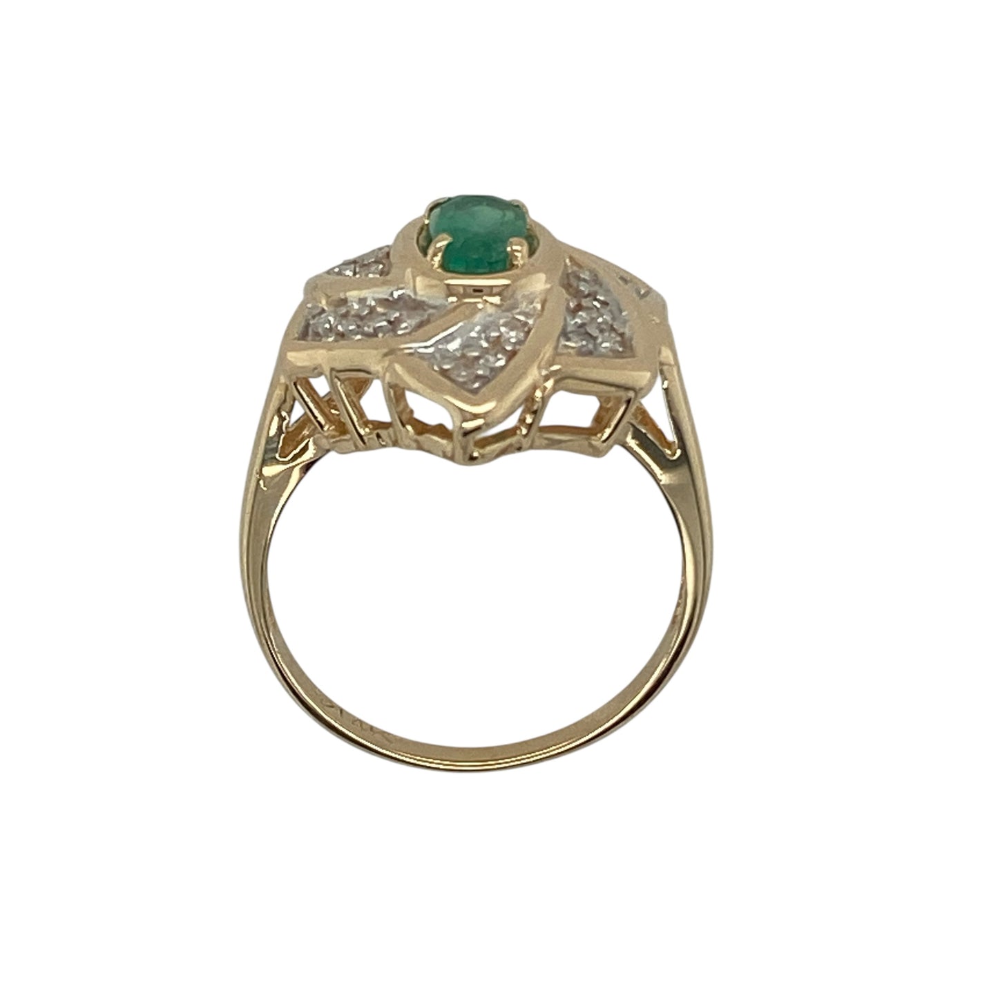 14ct Gold Diamond & Emerald Set Flower Ring