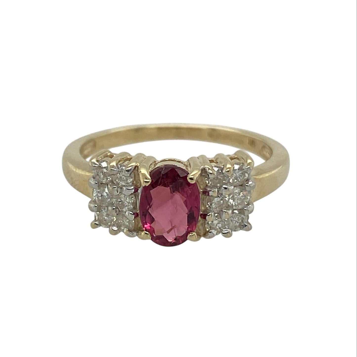 9ct Gold Diamond & Ruby Coloured Stone Set Ring
