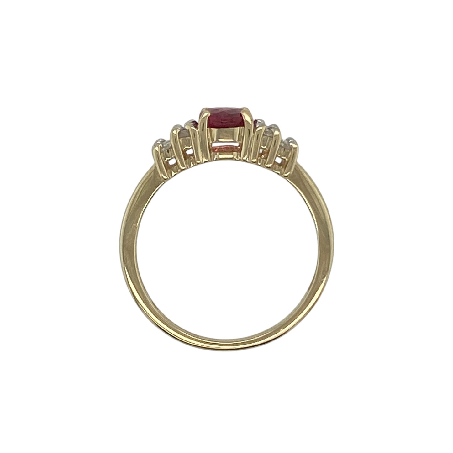 9ct Gold Diamond & Ruby Coloured Stone Set Ring