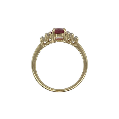 9ct Gold Diamond & Ruby Coloured Stone Set Ring
