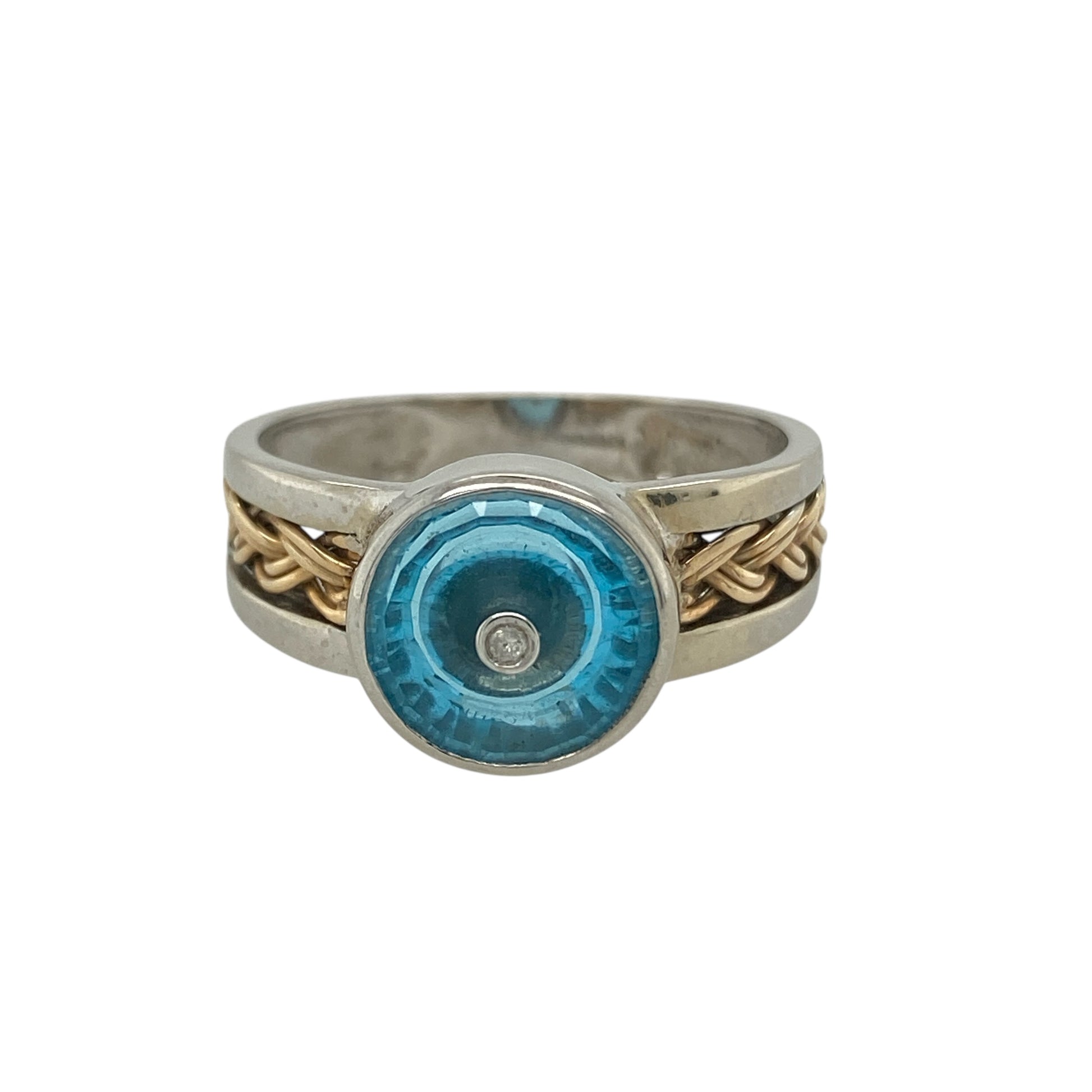 9ct White Gold Diamond & Blue Stone Ring