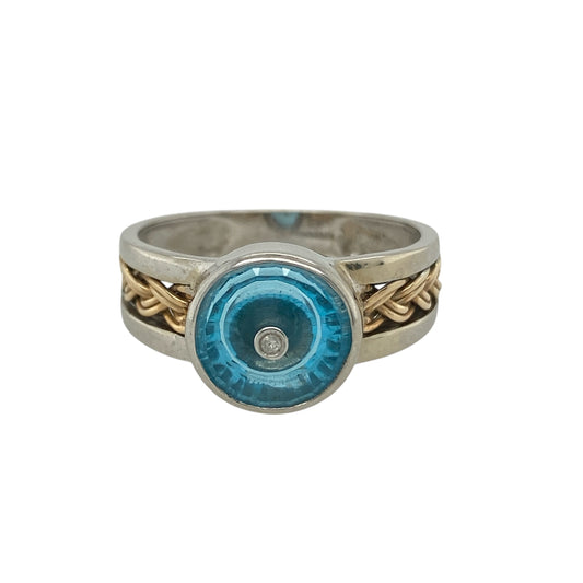 9ct White Gold Diamond & Blue Stone Ring
