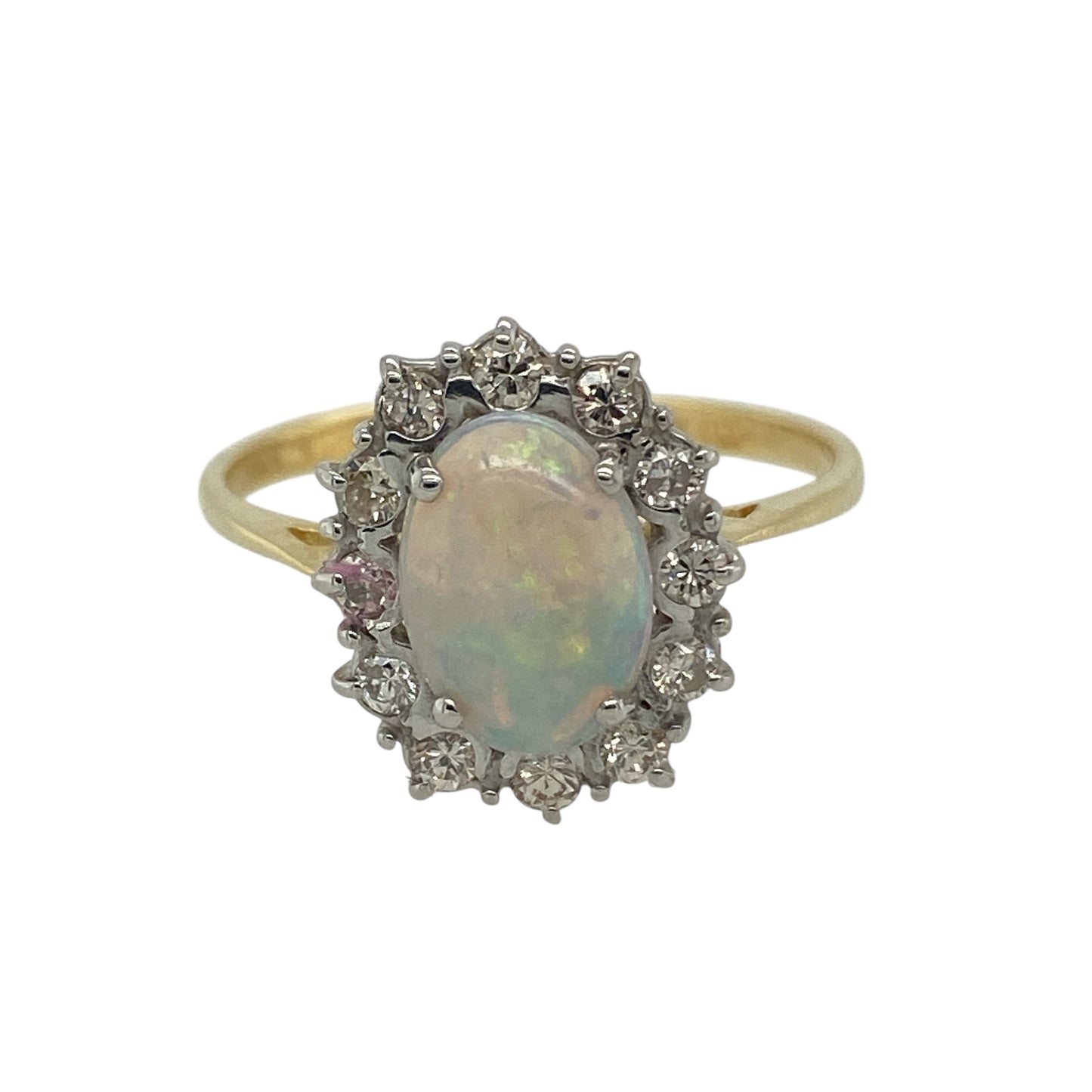 18ct Yellow Gold Diamond & Opal Set Cluster Ring