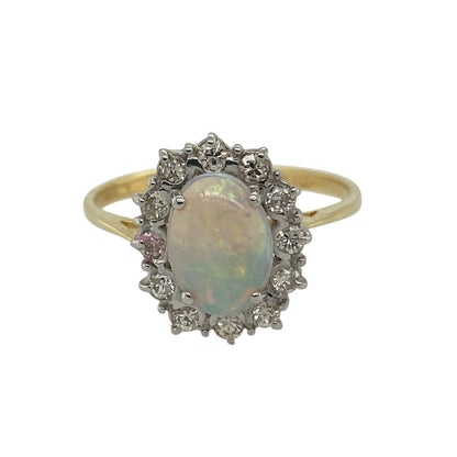 18ct Yellow Gold Diamond & Opal Set Cluster Ring