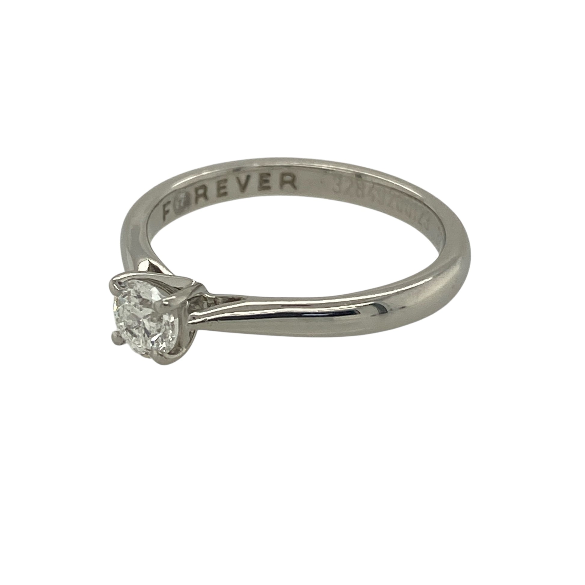 Add timeless brilliance and refined elegance to your jewellery collection with this pre-owned platinum brilliant cut diamond solitaire ring, featuring a classic and sophisticated design—perfect as an engagement ring or elegant everyday piece.

Design: The ring showcases a single brilliant cut diamond at the centre, offering beautiful sparkle and a timeless focal point. The diamond has an approximate total weight of 0.33ct, creating a balanced and elegant solitaire presentation.
