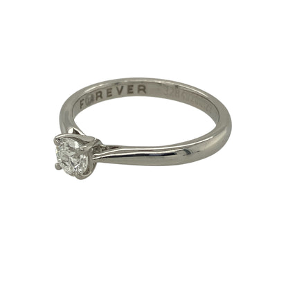 Add timeless brilliance and refined elegance to your jewellery collection with this pre-owned platinum brilliant cut diamond solitaire ring, featuring a classic and sophisticated design—perfect as an engagement ring or elegant everyday piece.

Design: The ring showcases a single brilliant cut diamond at the centre, offering beautiful sparkle and a timeless focal point. The diamond has an approximate total weight of 0.33ct, creating a balanced and elegant solitaire presentation.
