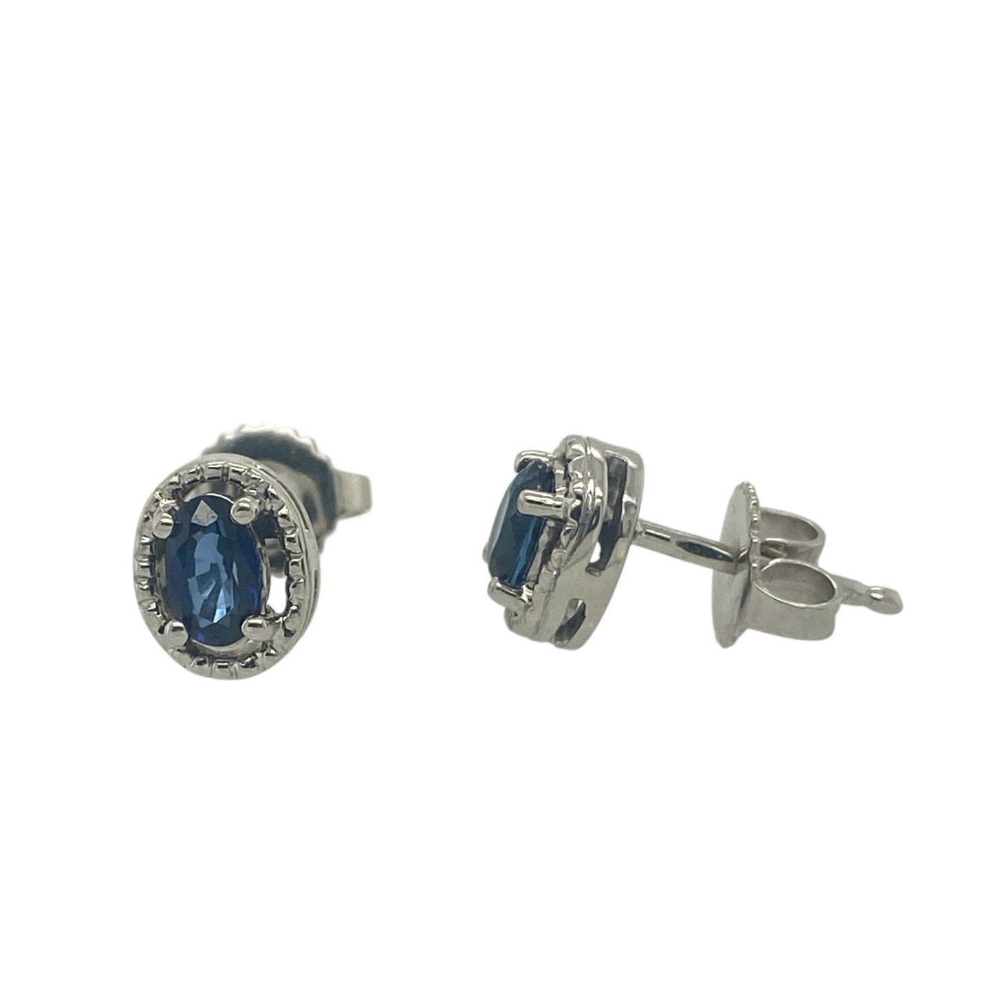 18ct White Gold Diamond &amp; Sapphire Set Stud Earrings