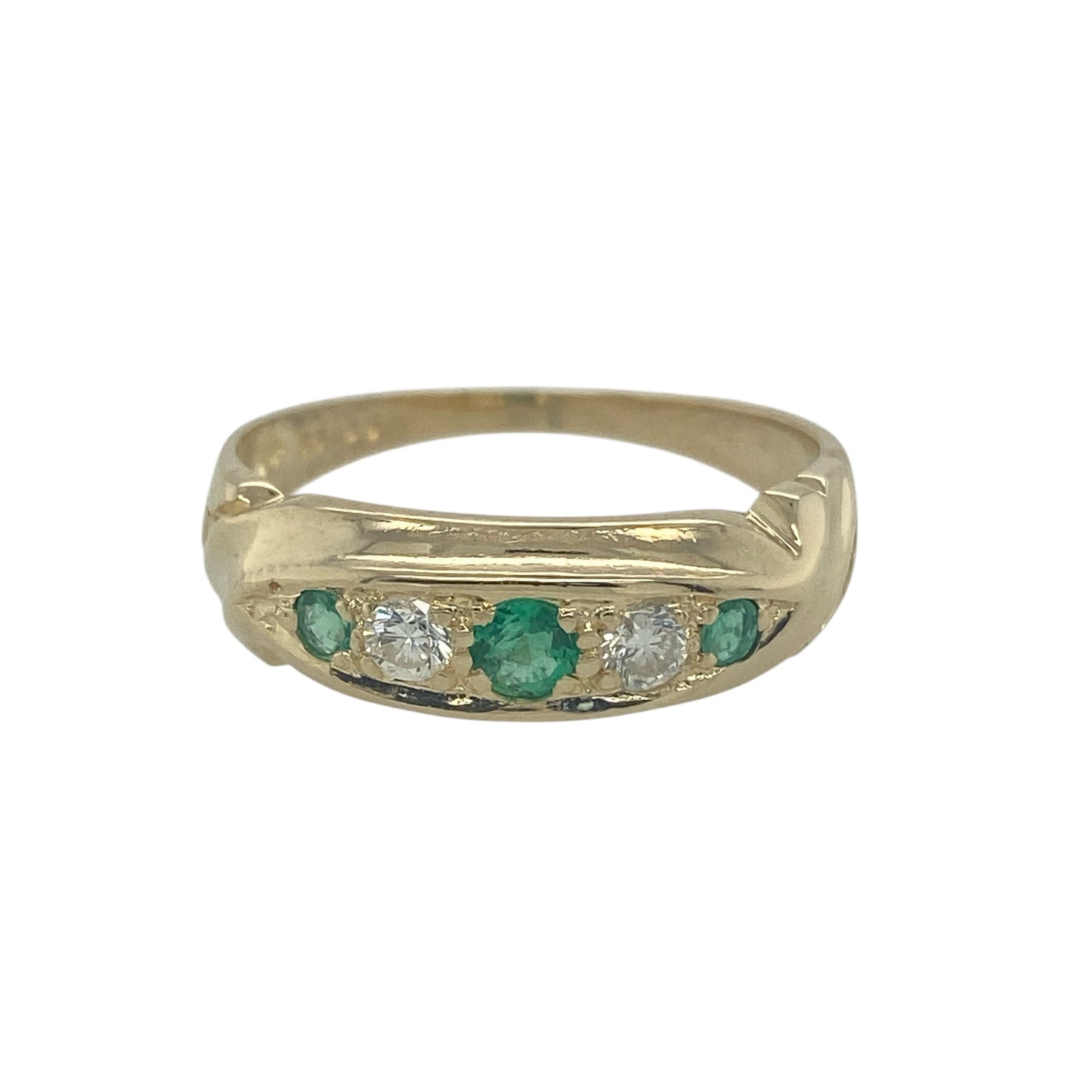 9ct Gold Diamond & Green Stone Vintage Style Ring