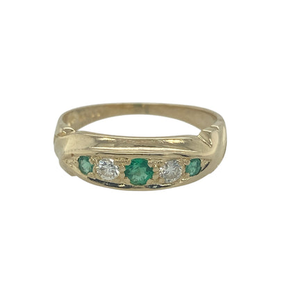 9ct Gold Diamond & Green Stone Vintage Style Ring