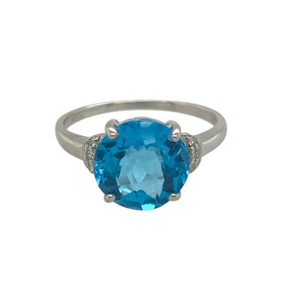 9ct White Gold Diamond & Blue Stone Set Ring