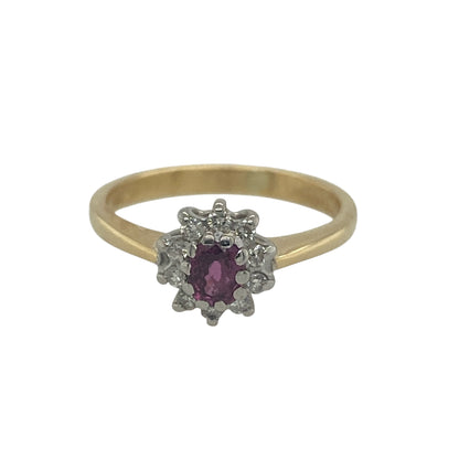 18ct Gold Diamond & Ruby Set Cluster Ring