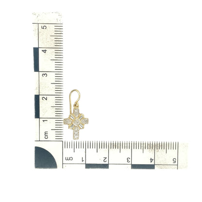 9ct Gold & Diamond Set Fancy Cross Drop Earrings