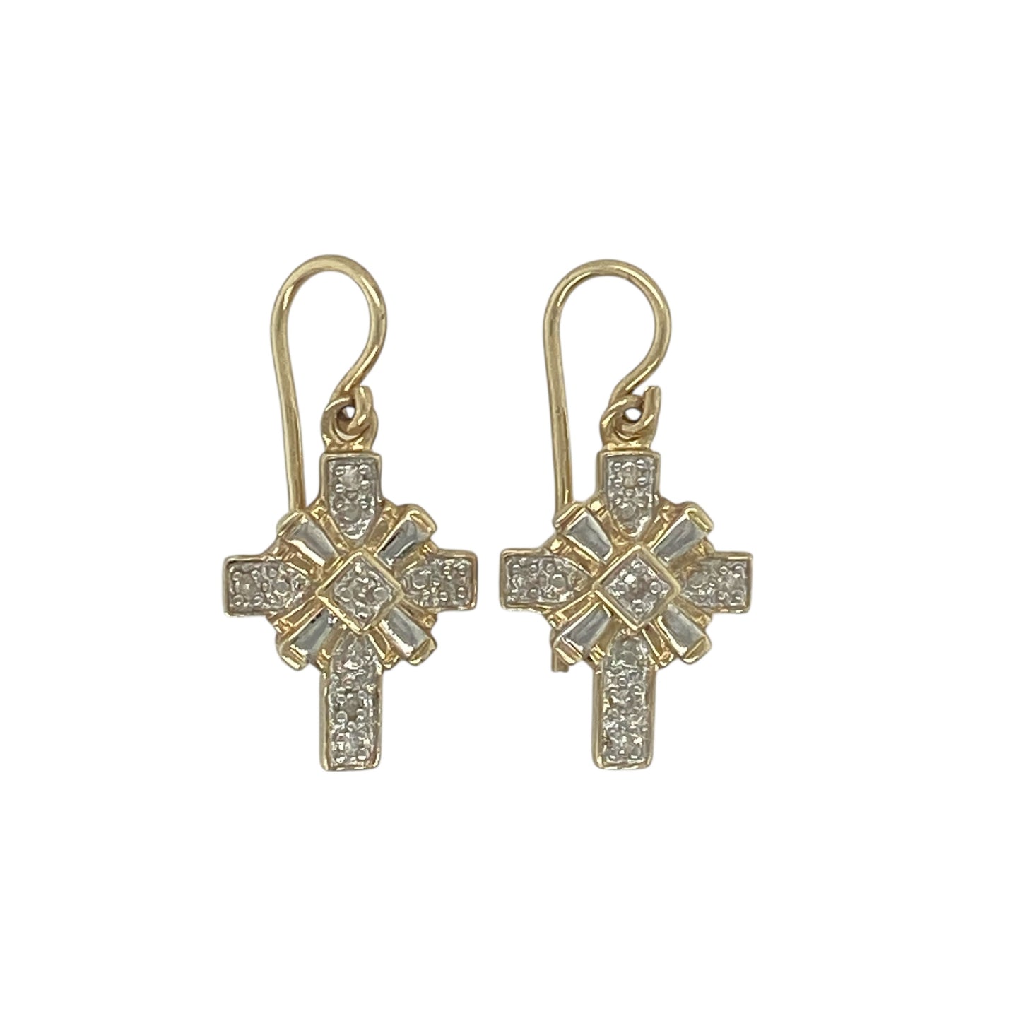 9ct Gold & Diamond Set Fancy Cross Drop Earrings